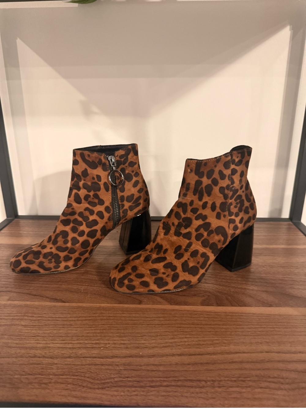 stradivarius Leopard Print Ankle Booties in Brown and Black